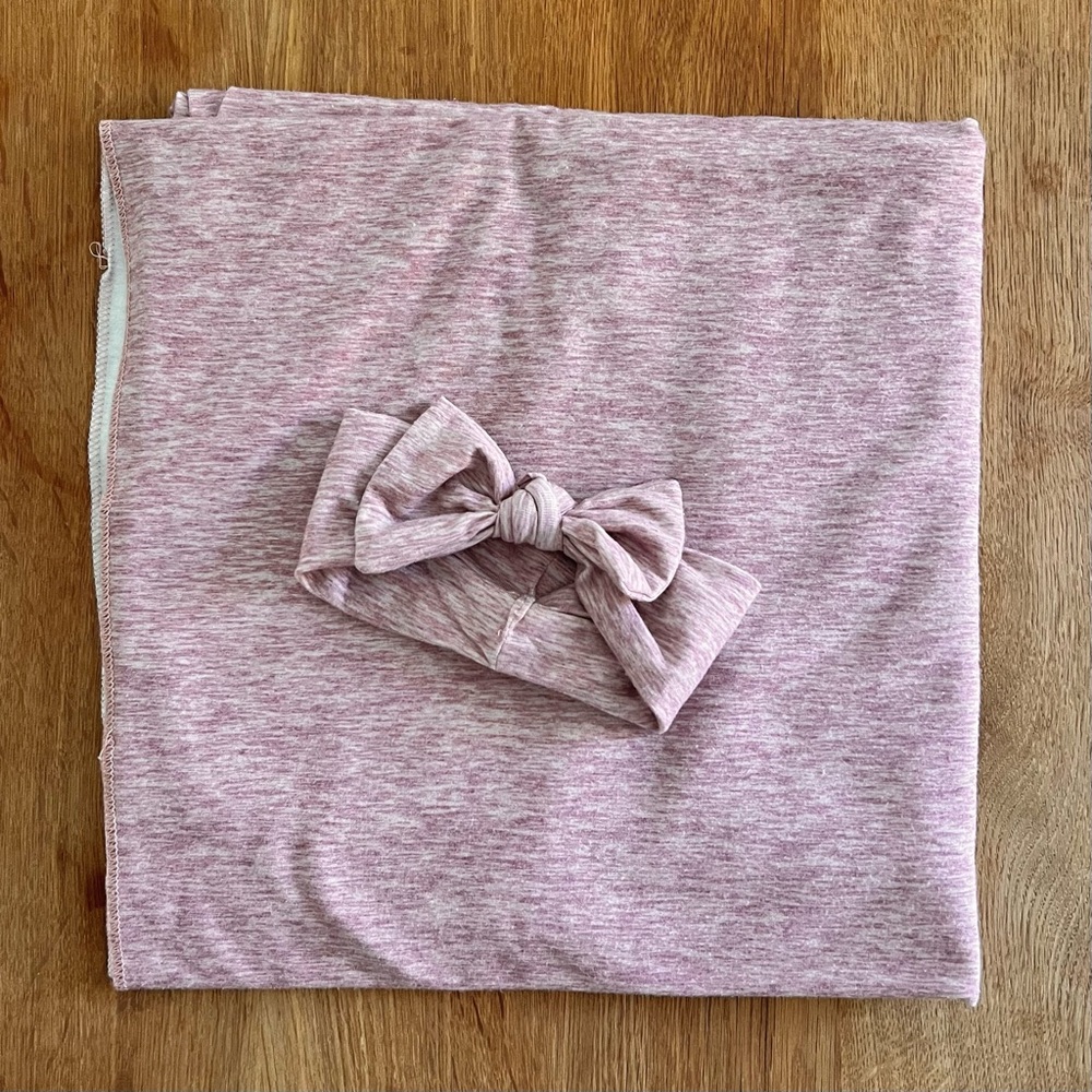 Copper Pearl Maeve Soft Heathered Pink Knit Baby Swaddle Blanket & Headband Bow